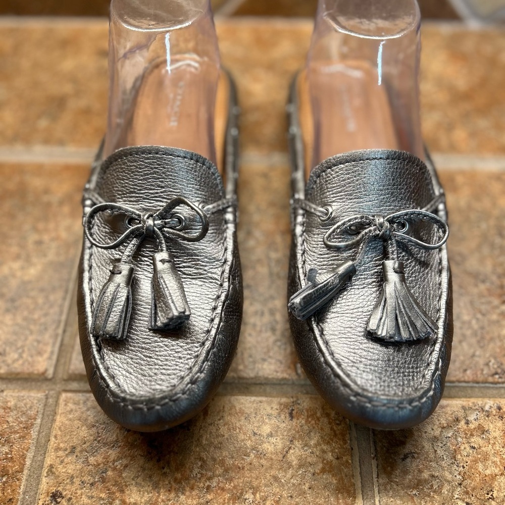 Coach Metallic Silver Tassel Loafers